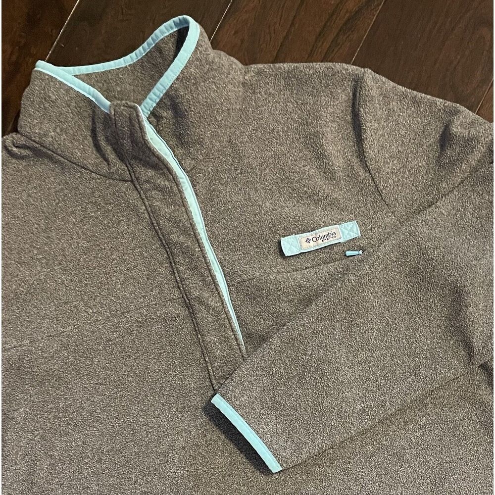 Columbia PFG Fleece 1/4 Snap Pullover Women L Grey Hiking Outdoorsy Fishing Cozy